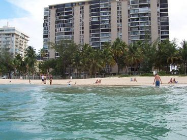 the beach in front of your apartment and the property in front of the building to the beach side