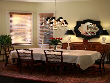 The dining table can seat up to 10 easily.