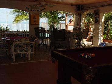 500 sq ft screened room with pool table, card table and snack bar!
