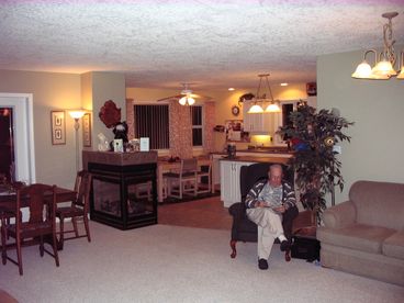 Living room looking into kitchen