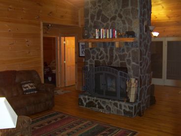Floor to Ceiling Stone Fireplace