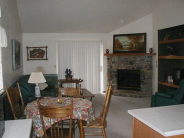 Open floor plan with fireplace
