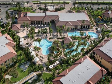 A view of the 5000 Sq Ft pool area.  3 pools, Lazy River & 2 jacuzzis and ClubHouse.