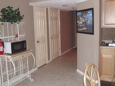 The view from the living area towards the bedroom