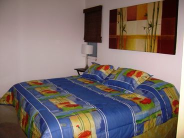 Master bedroom has King size bed, balcony overlooking garden and pool area. Complete bathroom with jacuzzi.