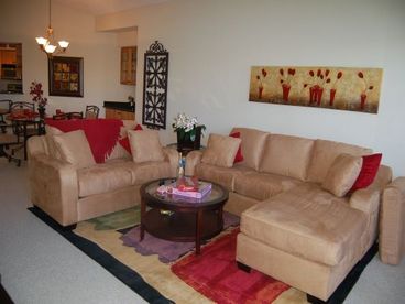 Plenty of comfortable seating by day on the microfiber love seat and sofa, by night sleep like a baby on the king sleeper with a memory foam topper.