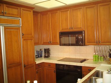 Kitchen, built in Kitchenaid refrigerator with icemaker