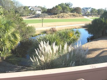 View from one of three decks of golf course and lagoon.  You can fish & crab in the lagoon too!