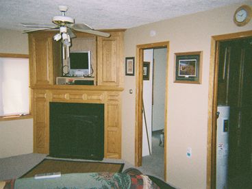 gas fire place 3 ceiling fans in house