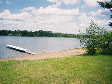 sandy beach and dock