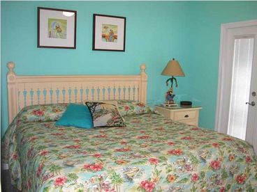 King bed on 2nd floor.  Opens to covered balcony!