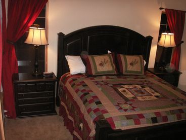 Our master bedroom features a king-sized plush pillowtop mattress, and a full bath. We also have a walk-in closet and plenty of drawer space for your extended stays!
