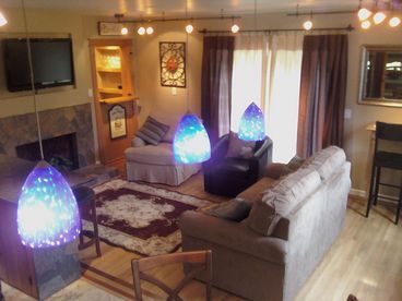 Comfort for everyone to see the large flat screen TV.