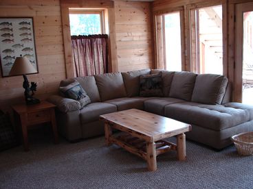 Large, comfortable couch, entertainment center!
