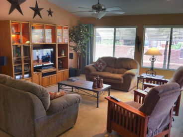 2 Love Seats and 2 recliners, Entertainment center with 37\