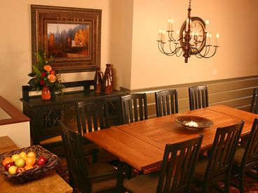 A classic Mission style dining room for 12 with fireplace (ideal for small conferences, board meetings and corporate retreats)
