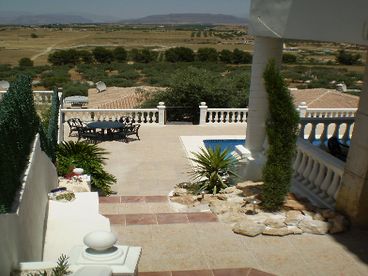 Steps down from courtyard