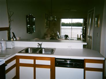 Kitchen looking out to the living room