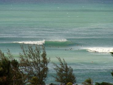 The view from the front window - surfers at Velzyland