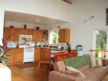 Fully functional kitchen with a half sized refrigerator. large enough for breakfast lunch and dinner but not a full feast. An Ice chest is available for your beverages if you wish to have more room in the
fridge. 