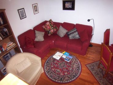 Spacious dining area, with table+chairs, sofa, tv, internet access