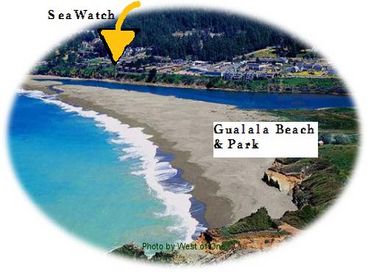 Gualala village and beach w/ SeaWatch location