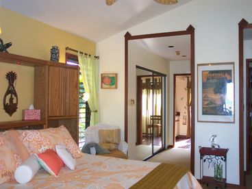 Master has King tempurpedic bed, private bath, flat screen TV, mirrored dressing area, and sliding door to Lanai by hot tub. 