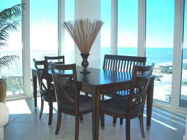 Gorgeous south and west (think sunset!) floor to ceiling views surround you.  There are also stools at the breakfast bar.