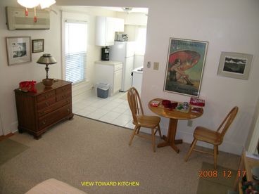 Kitchen as viewed from bed area