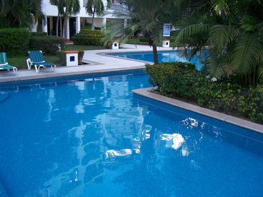 The pool has a special shallow area for children