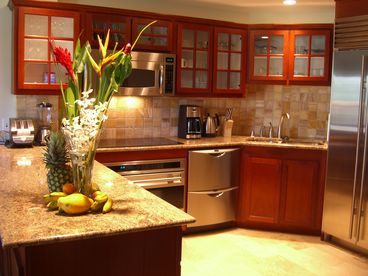 The kitchen is top-of-the-line with granite countertops.Most of our guests save hundreds of dollars by preparing one or more meals in our gourmet kitchen and making great lunches for daily outings. If you have ever watched your children take one bite and leave the rest of a $14 hotel breakfast, you will appreciate that a condo vacation will save you money.