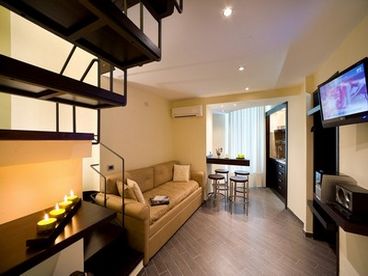 Apartment living and kitchen