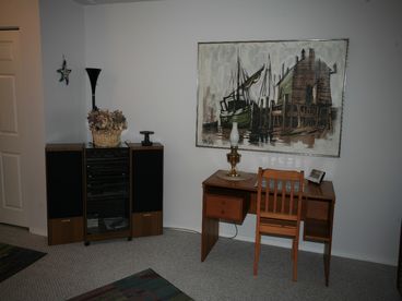 Entertainment center and desk ... room to relax.