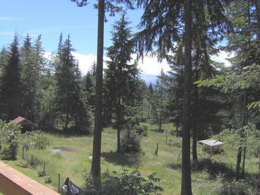 The view from the cottage is pastoral. Deer and eagles are frequent visitors.