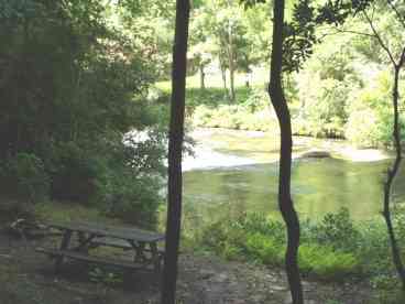 Picnic table by river