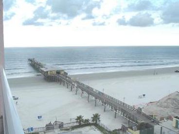 View of the ocean and Sunglow Pier from the balcony of the condo