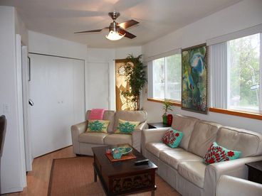 Leather sofas and chair. Seating for 6. Plus a queen sleeper sofa. Watch tv on your flat screen tv.