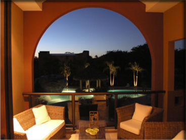 Terrace overlooking pool