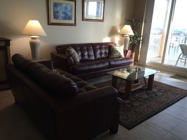 Living room with premium leather seating.  Fantastic Water Views!