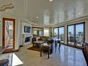 TV and fireplace living area