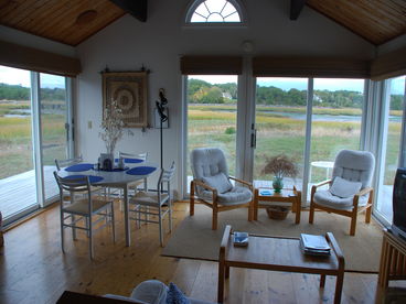 living room with 3 walls of glass to see the panarama