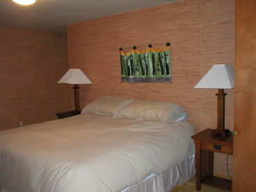 Upstairs in main house King bed, bathroom, full closet & a dresser plus TV, DVD & Stereo