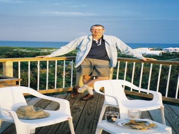 Having crackers and cheese on top deck (looking east to Atlantic Ocean)