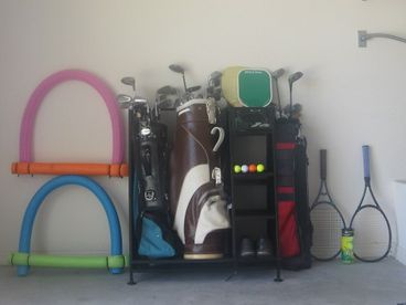 Use our clubs (2 rt handed 1 left handed), tennis rackets, pickleball paddles, swim floats.