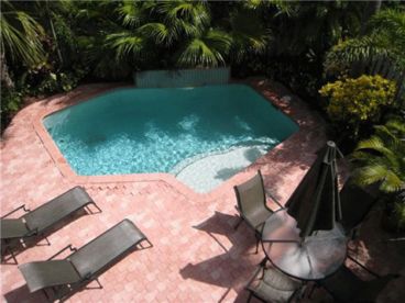 Private swimming pool in back yard