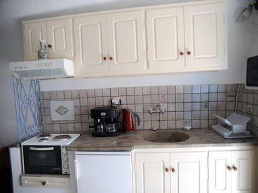 small oven, coffee machine and sink