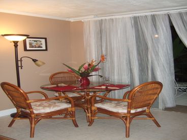 Allow the soft trade winds to blow your curtains while you enjoy your dinner at our islandy dining room table.