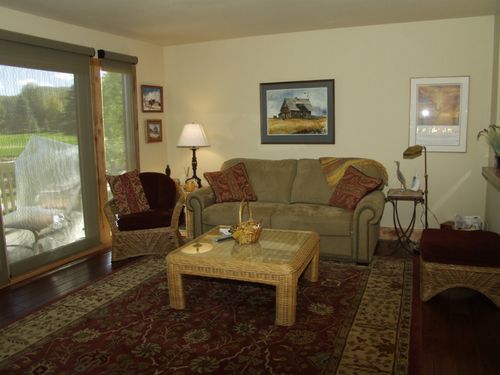 Another View of Living Room with Sleeper Sofa and Adjacent Balcony