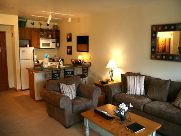 Kitchen open to living area