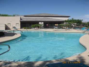 Large pool and fitness center.